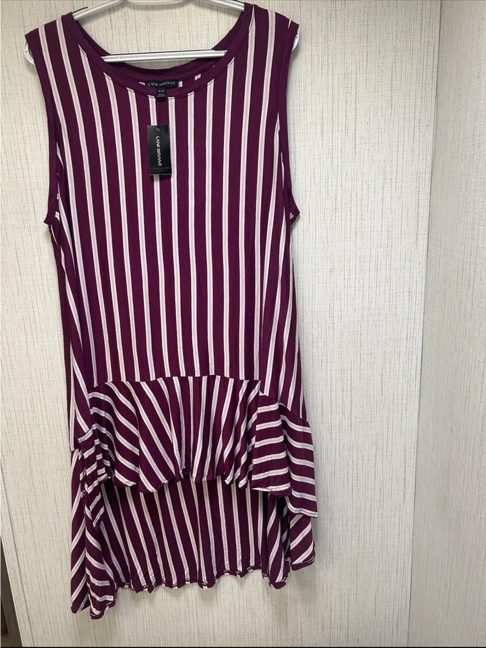 NWT Bryant Purple & White Striped Peplum Long Line Tank Top Office Career